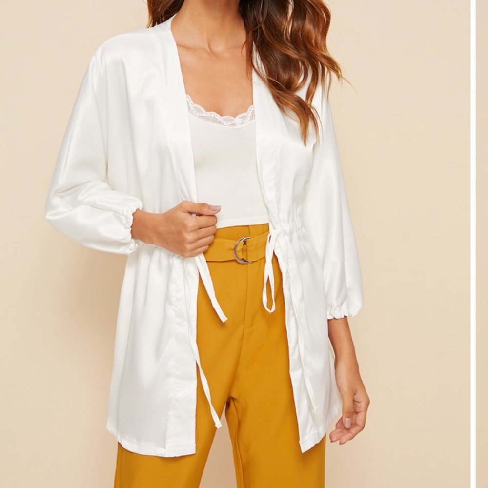 White Open Front Drawstring Cardigan - image 1